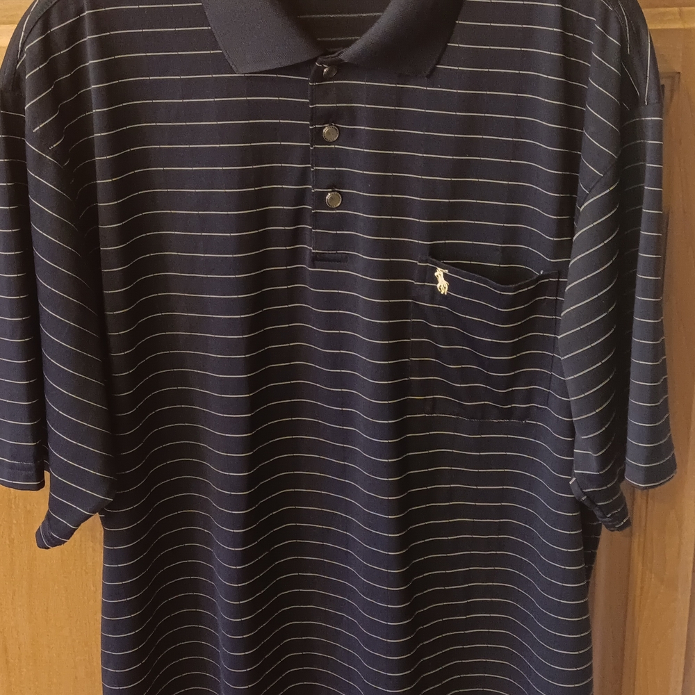 Polo by Ralph Lauren Dark Blue Yellow Striped Shirt Size 3XL 100% Silk